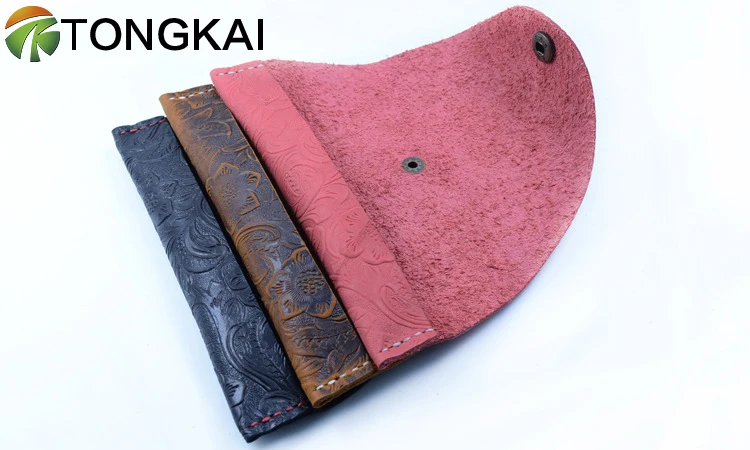 genuine Leather pen loop Handmade with Logo Embossed custom pu leather pencil case