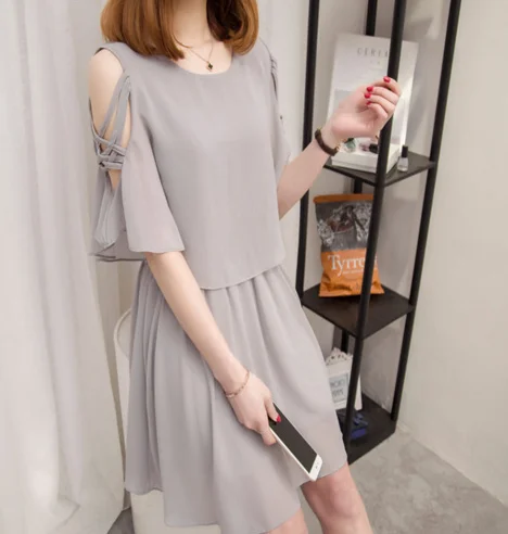 New fashion ladies chiffon dresses woman korea casual summer dress