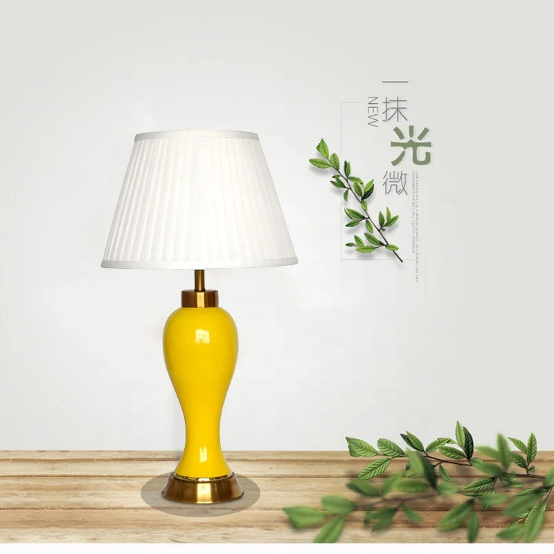 
Jingdezhen design table lamp for bedside classic ceramic table light with yellow orange for decor in living room E27 holder 