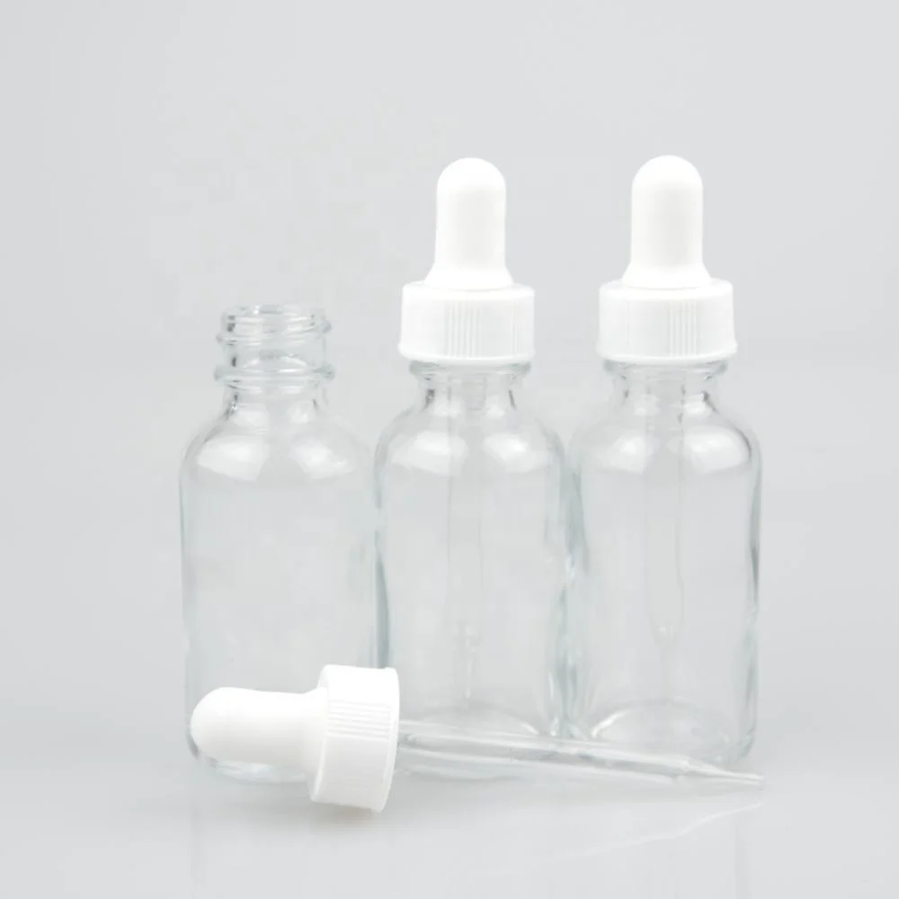 1 oz 30 ml clear glass boston bottle essential oil bottle with 20mm dropper cap