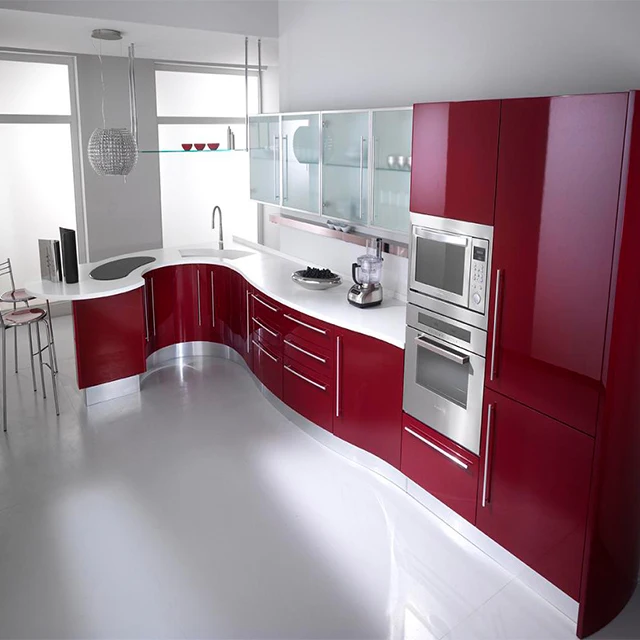 HangZhou Vermonhouzz Modern Kitchen Design Ideas High Gloss Lacquer Red Kitchen Cabinet
