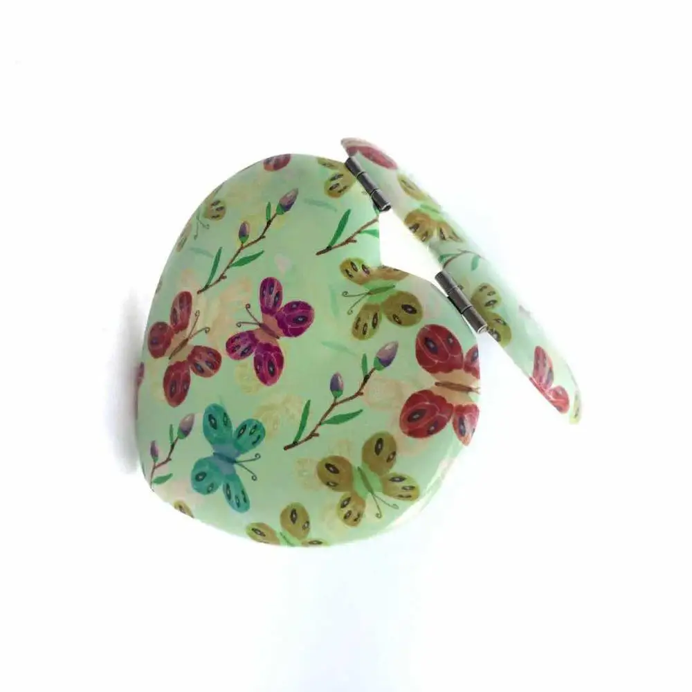 Heart Shape New Design Double Sided Aluminum Cosmetic Make up Pocket Mirror