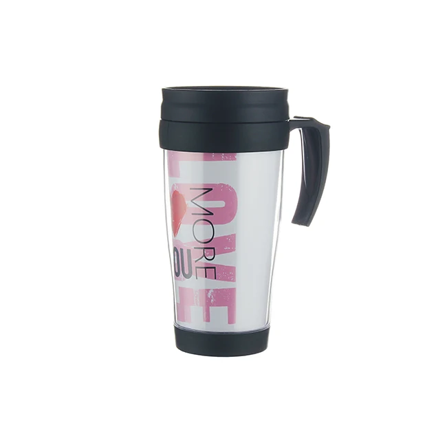 Custom 14oz Double Wall Plastic Travel Coffee Mug With Handle