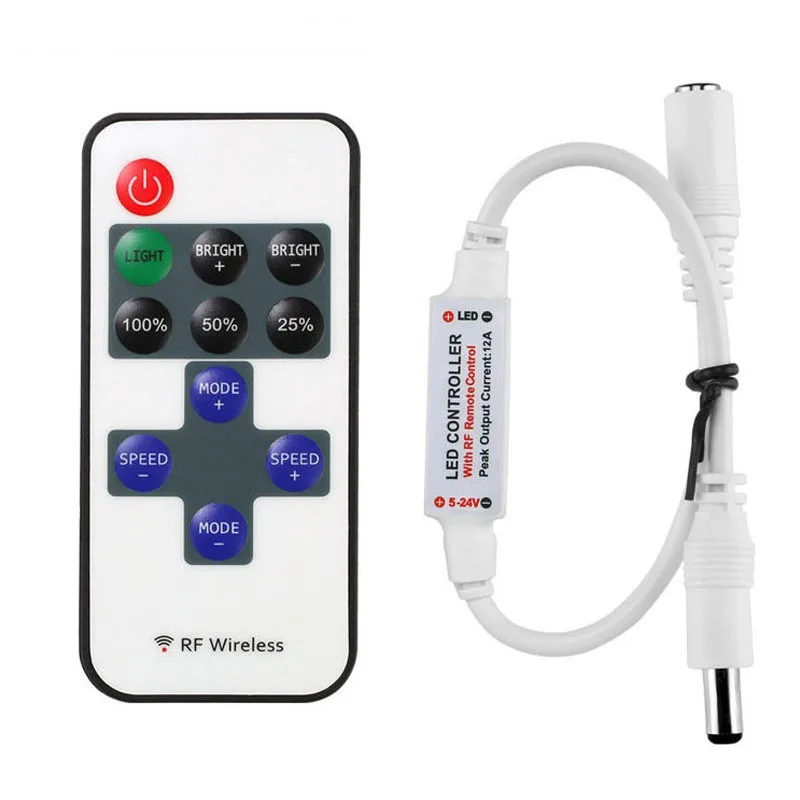 12 24 V 11 Keys RF LED Strip Controller Mini Dimmer RF Remote DC 5V 12V 24V Controller For LED 5050 2835 Strip Single Color
