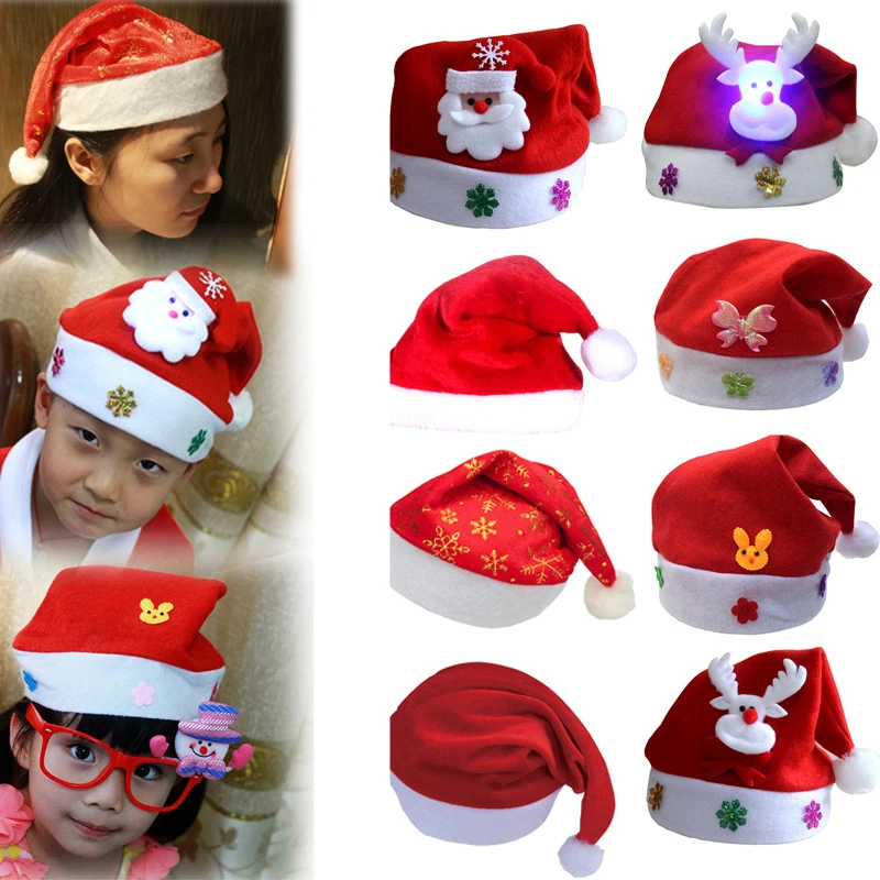 Oemtailor Non woven fabric hat Santa claus face snowman cap Christmas hat with decoration Xmas hat for Christmas and party