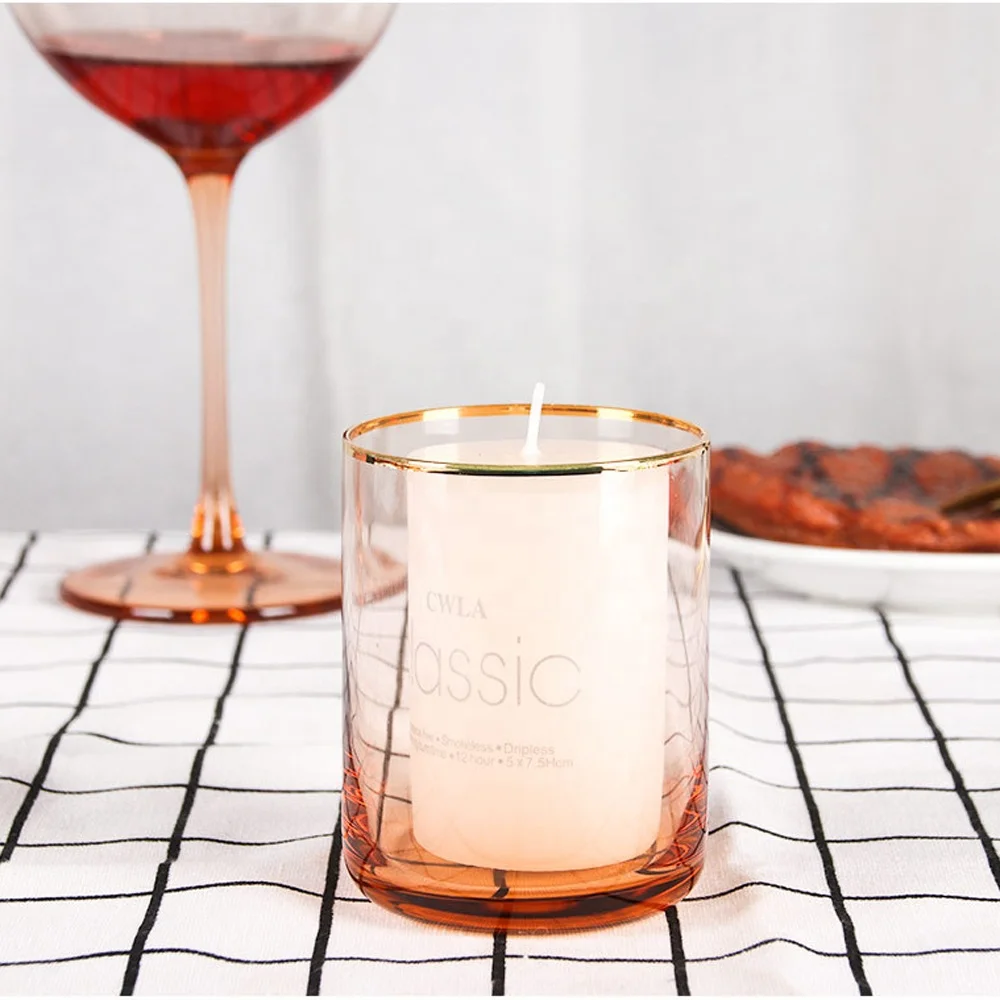 
Lovely Precious Fairytale Gold Rims Candle Holders Crystal Glass Pink Gold Rim Candle Holder 