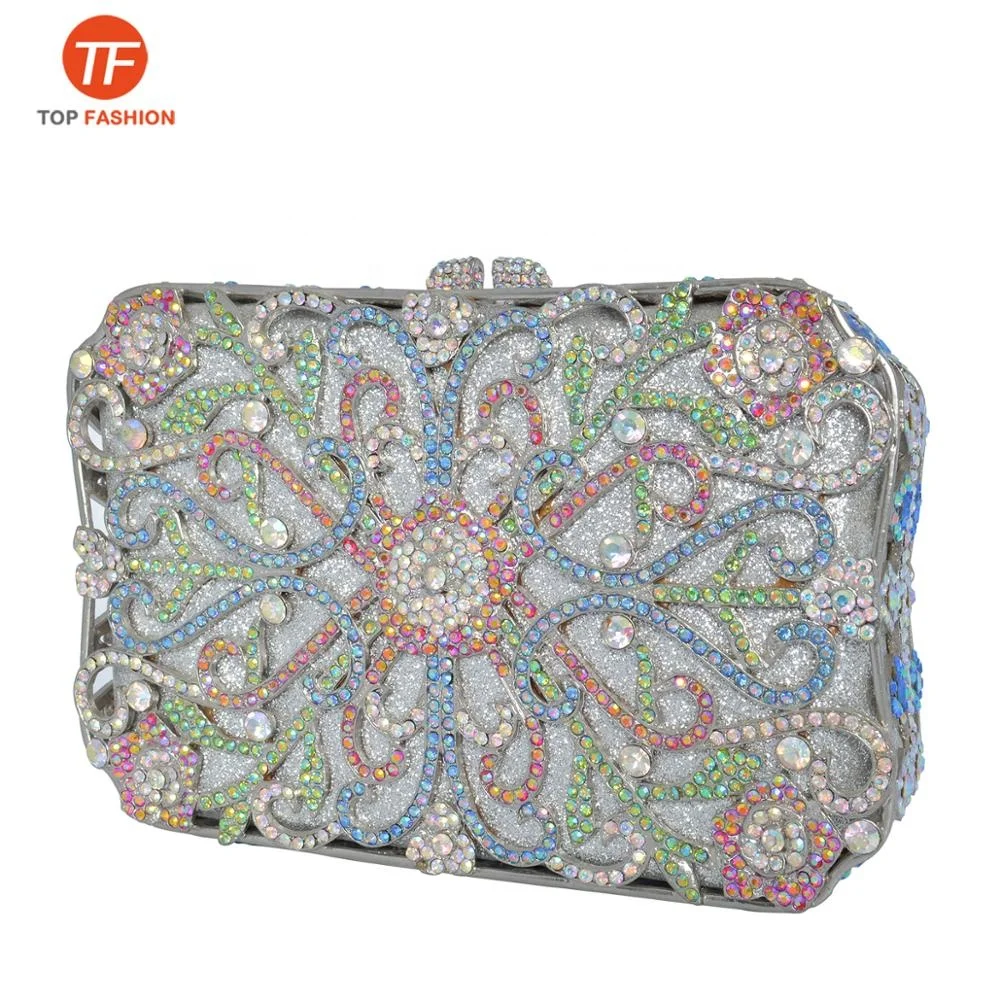 China Factory Wholesales Small Crystal Rhinestone Clutch Purse for Women Formal Party Flowers Evening Bag