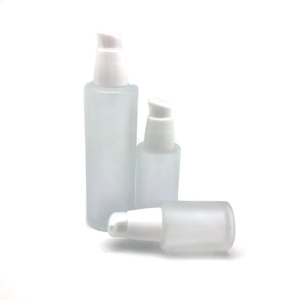 Lotion Bottles 30g Cosmetic Glass Jar in Frosted Bottle 30ml 50ml 100ml Glass with White Pump PUMP Sprayer Screen Printing