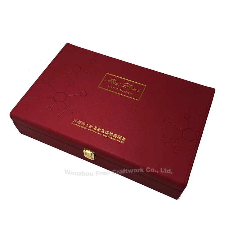 High quality wooden covered pu leather gift box cosmetic set packaging box  perfume essential oil bottle boxes