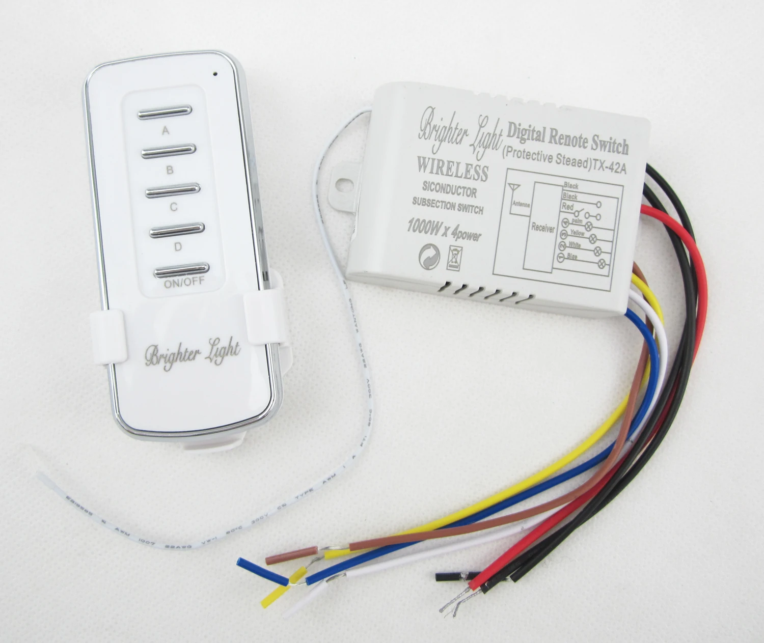 4 channels on/off wireless RF Lighting Switch 4000W 4 ways remote control switch