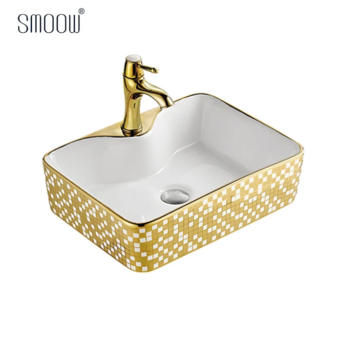 Sanitaryware Factory Gold Electroplate Ceramic Art Wash Basin Sinks for Bathroom