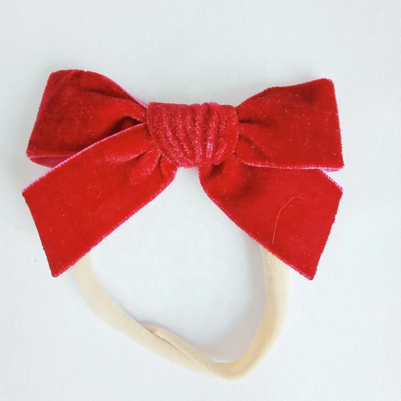 Fashion Nylon Soft Korean Velvet Ribbon Bow  With Elastic  Hair Band