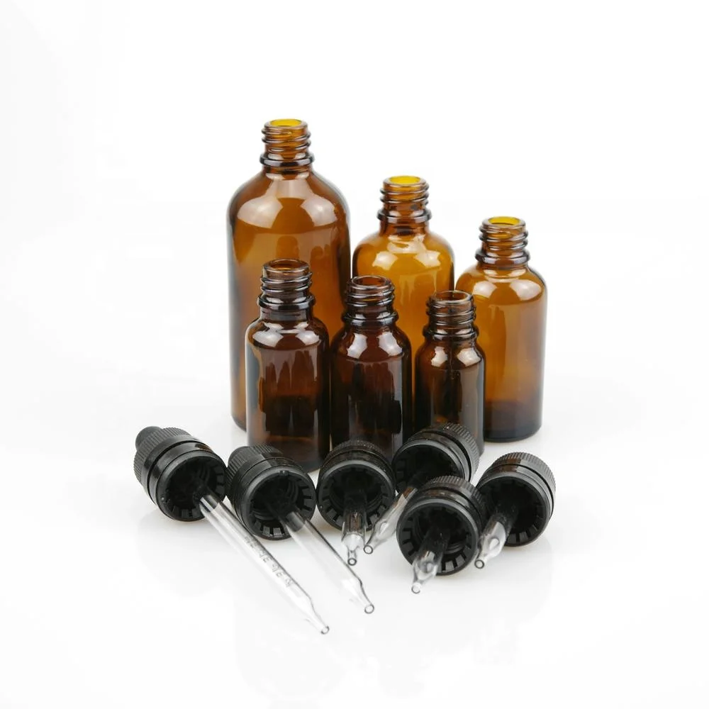 Glass Dropper Bottle with Child Resistant Tamper Evident Dropper Amber Cosmetic Screen Printing Size Dropper Cap Acceptable