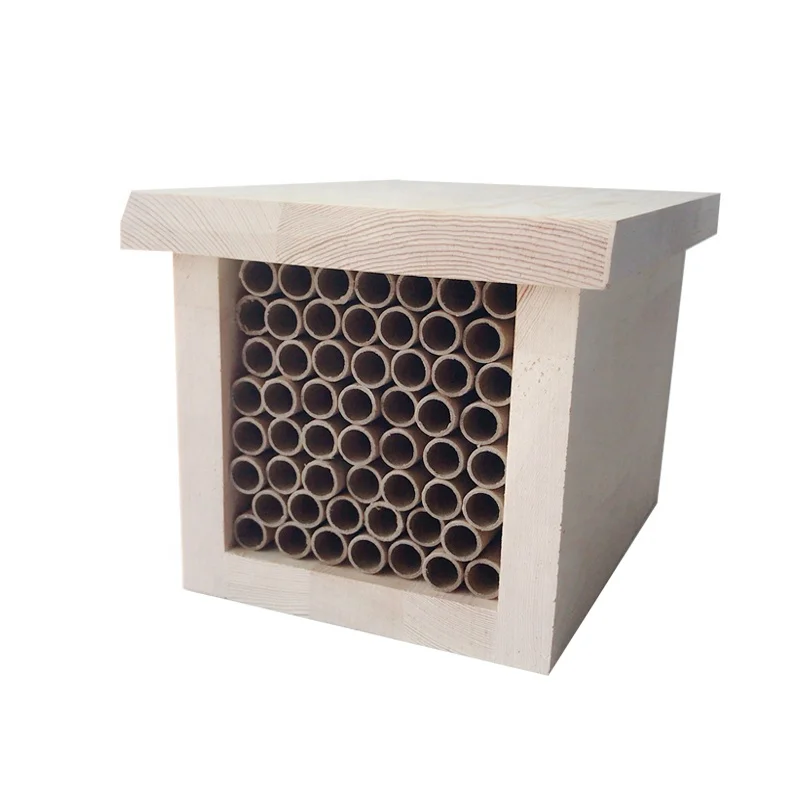 Natural quality pinewood wooden mason bee house with papertube