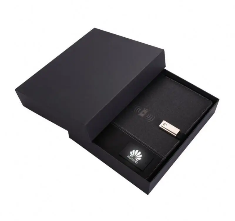 2021 Wholesale A5 Promotion Wireless PowerBank diary with 8GB USB Flash Drive LED Light Logo PU Leather Power bank Notebook