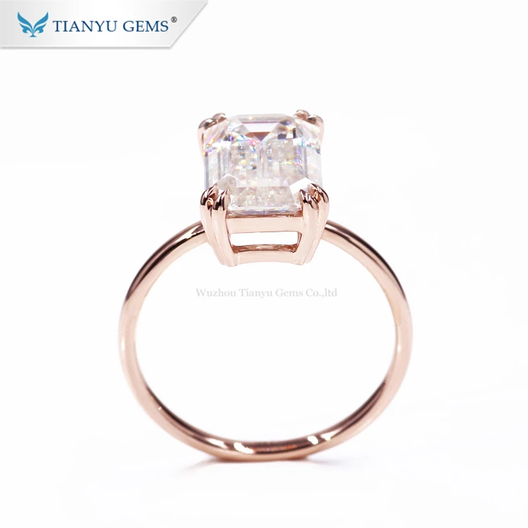 Tianyu gems customize service 6ct DEF VVS emerald cut moissanite10k 14k 18k rose gold ring