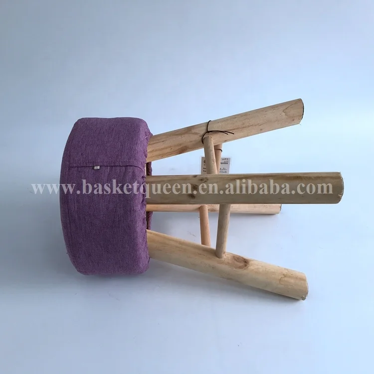 
Small linen cloth art sofa wood ottomans round shape stools for wholesale 