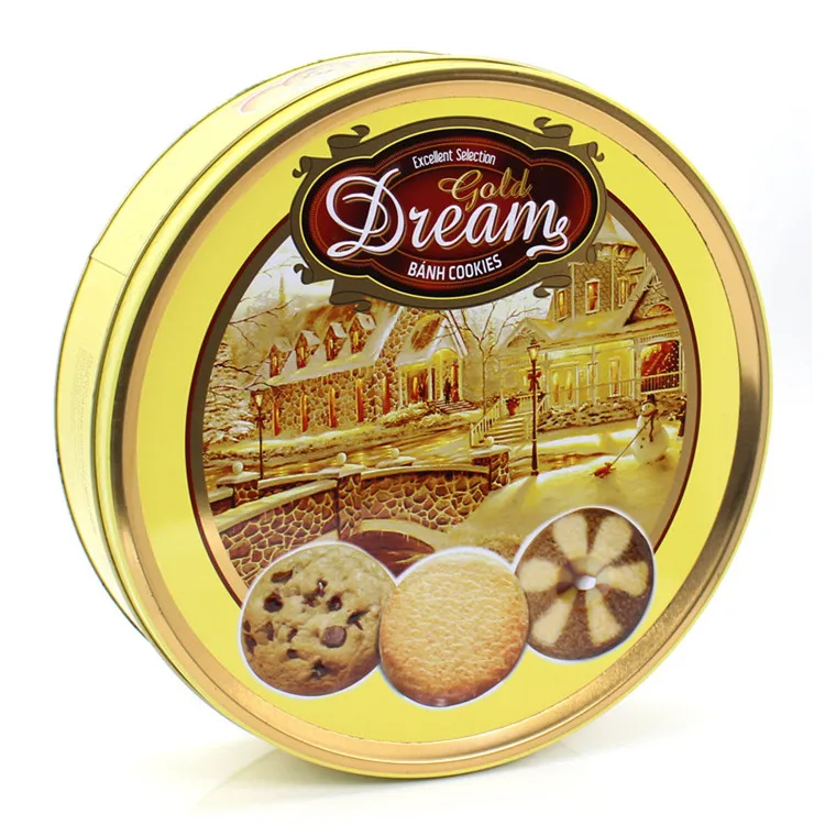 Jutien Custom Printed Large Round Metal Cookie Biscuit Food Tin Packaging Box