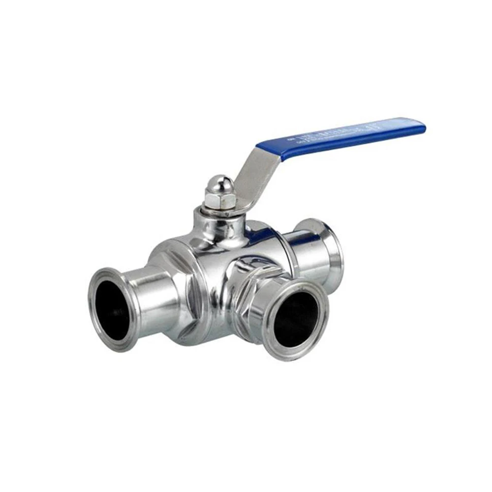 COVNA DN20 3/4 inch 3 Way L Port Tri Clamp Connection Food Grade 316 Stainless Steel Sanitary Ball Valve with Lever Handle