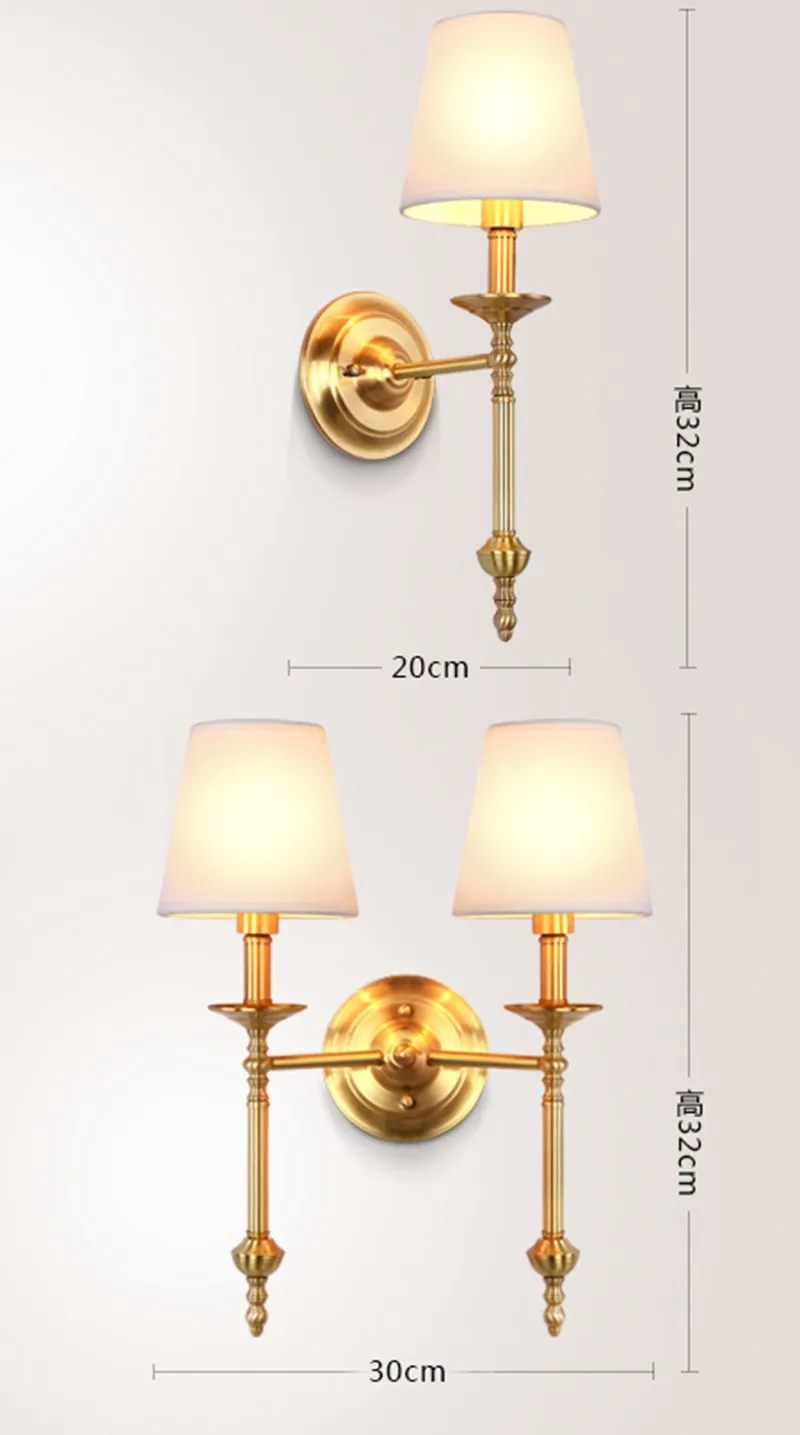 Modern simple brass fabric led wall lamp for living room bedroom