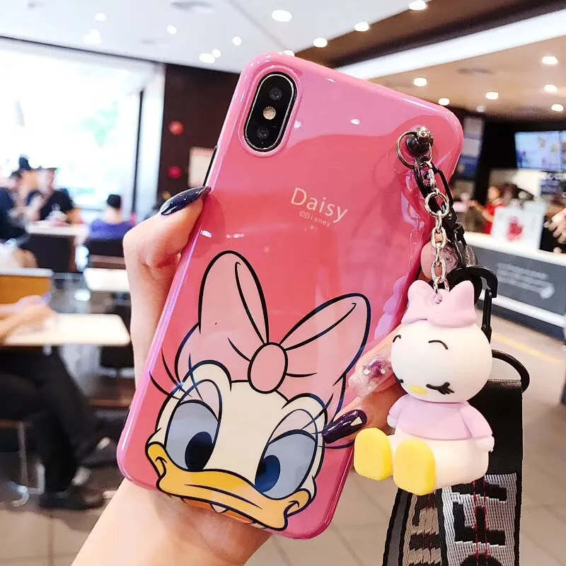 
Cartoon Bracket Doll Hand Strap Phone Case For iPhone X XS MAX XR 7 6 6s 8 Plus Donald Daisy Duck 
