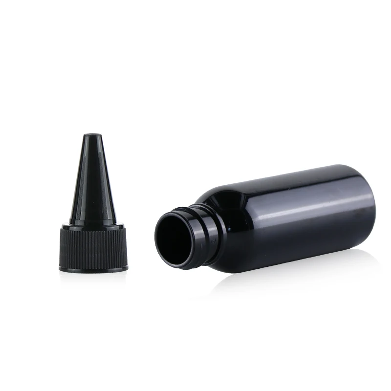 30ml plastic black PET round bottles with black natural twist top caps