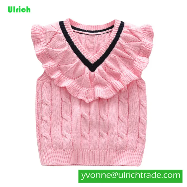 JYJY523 sleeveless baby knit vest sweater with lace collar pullover
