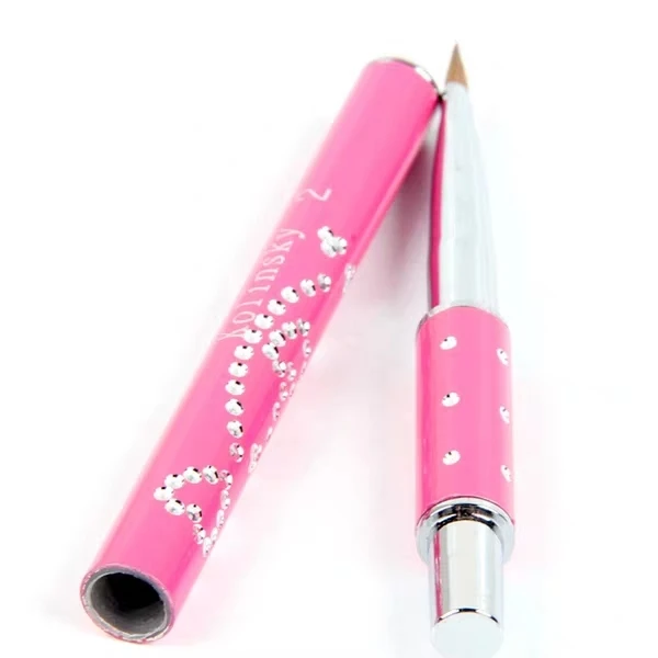 Kolinsky Acrylic Nail Brush Size 8 Non-slip 3D Nail Art Brush  with hot pink rhinestone handle