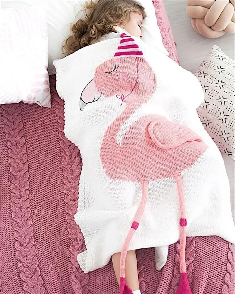 
60cm*120cm INS Innovative Cartoon Pink Flamingo Animal Cute Baby Throw Blankets Sofa Bed Travel Plaids Wool Thread Blanket Child 