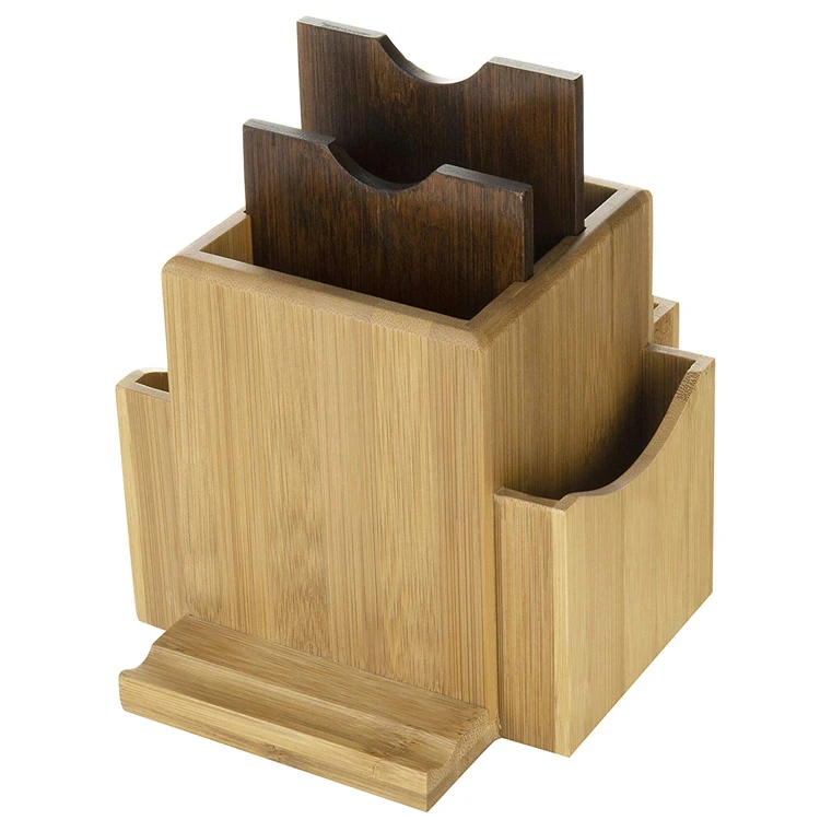 Desktop Office Organizer Caddy Bamboo Rotating Pen Holder