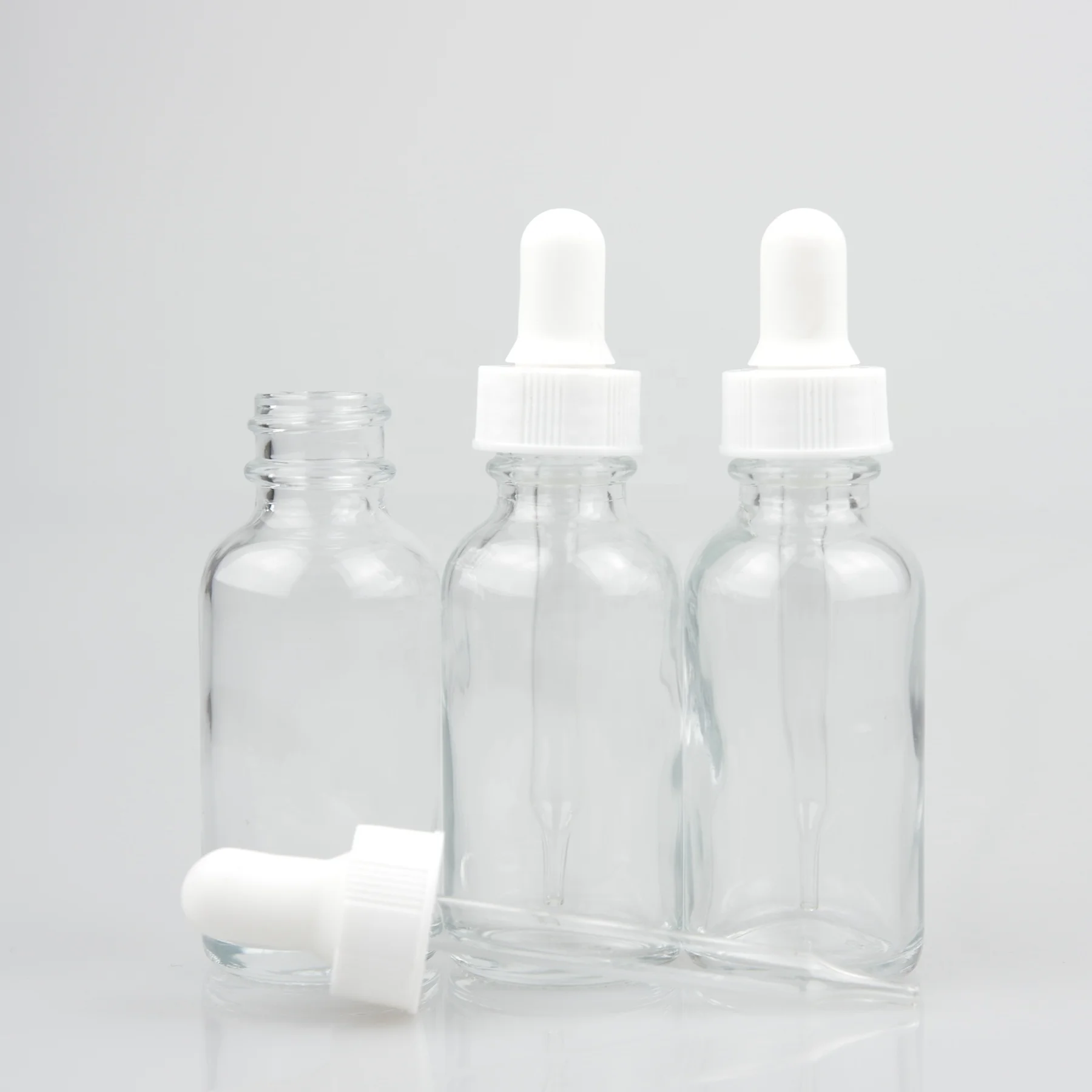 1 oz 30 ml clear glass boston bottle essential oil bottle with 20mm dropper cap