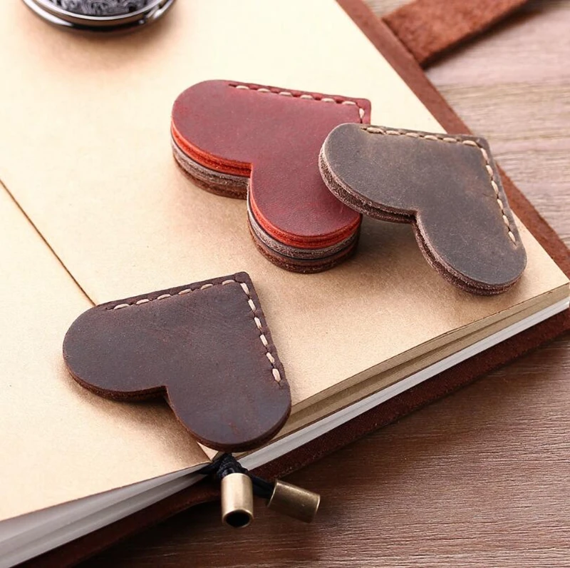 
Dreamtop DTF285 romantic heart shape real leather bookmark leather accessories mini gift bookmark vintage 