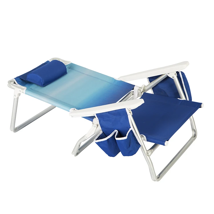 Outdoor Portable Aluminum Folding Reclining Beach Chair with Pockets and Bottle Pouch