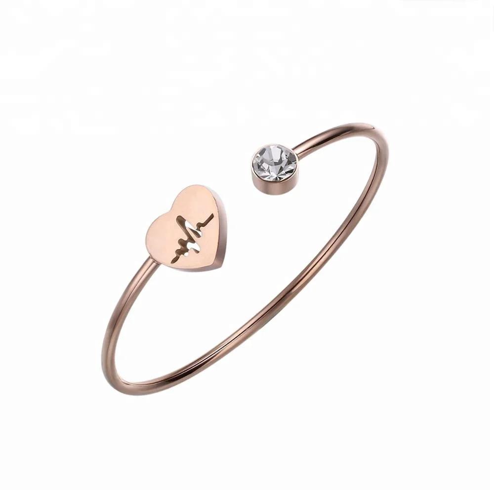 Loftily Jewelry Premium Stainless Steel Heart Diamond Cuff Bracelets Bangle for Women Fashion Bangle