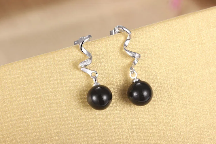 Новый продукт 925 Серебряная спираль Алмазный Серьги-гвоздики роскошный драгоценный камень черный агат кулон серьги-слезки для свадьбы мужчины женщины