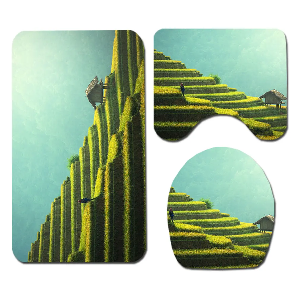 100% Polyester Custom Print Modern  Bathroom Shower Curtain and Sets with Matching Rugs