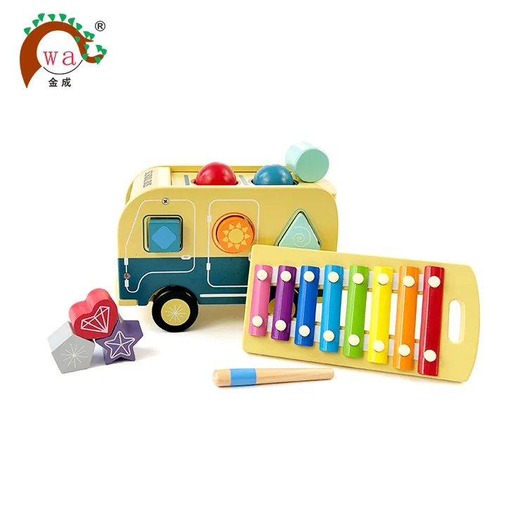2019 New arrival children wooden toy school bus for preschool kids