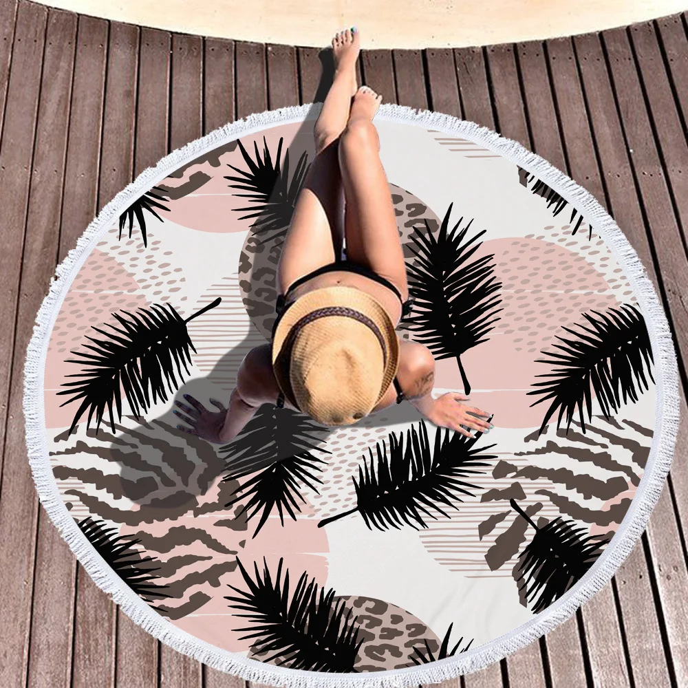 
Hot Sale Thick Terry Tropical Plant Microfiber Beach Towel Tree Leaf Sandyproof Sunblock Beach Blanket Yoga Mat Bath Towel 