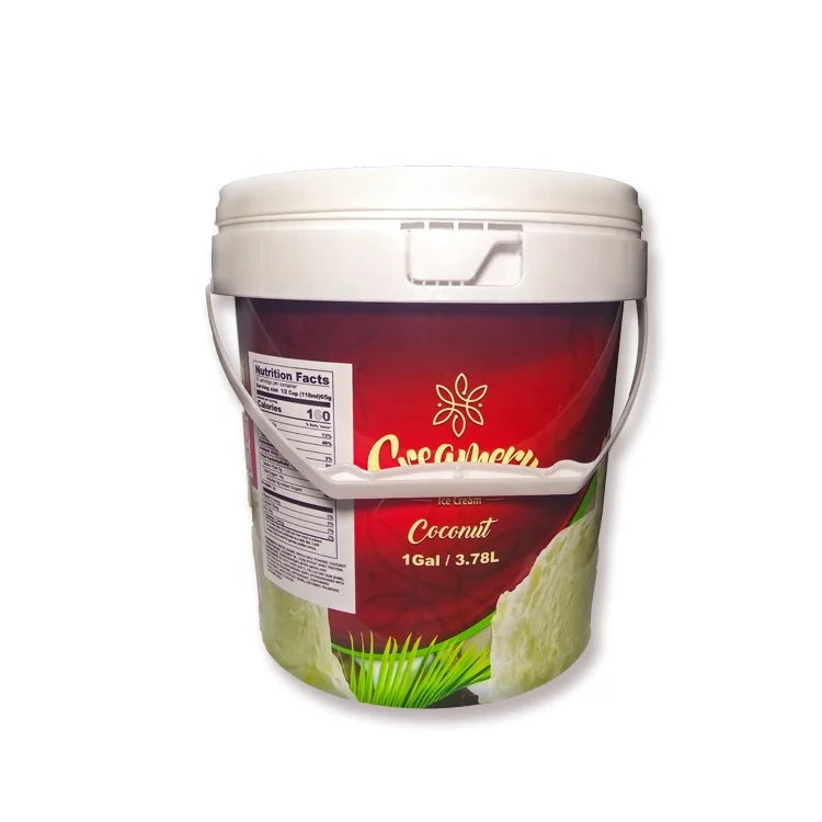 Custom Food Grade 1Gallon  Round  Plastic Bucket with Lid and Handle for Ice Cream