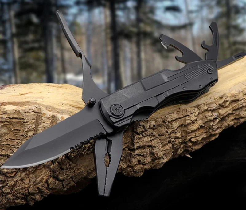 outdoor folding survival camping carabiner multi tool hunting knife with plier