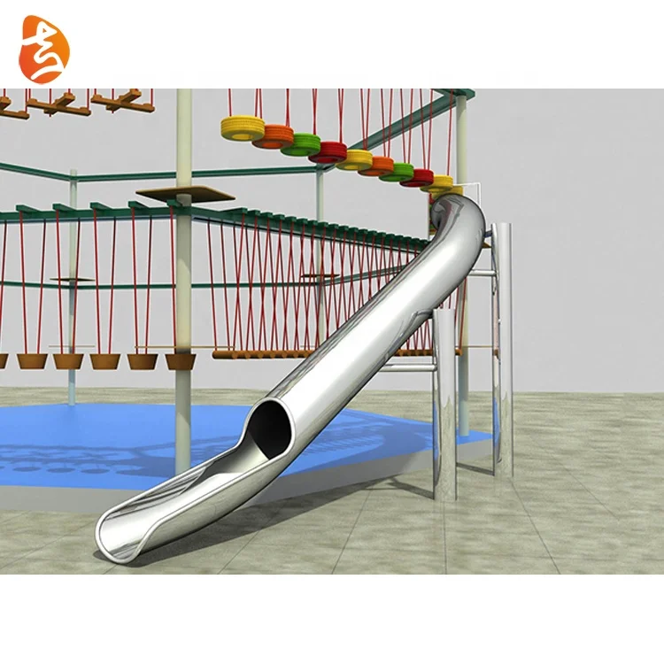 Customized children adventure outdoor stainless tube steel slides, kids outdoor slide playground equipment for sale