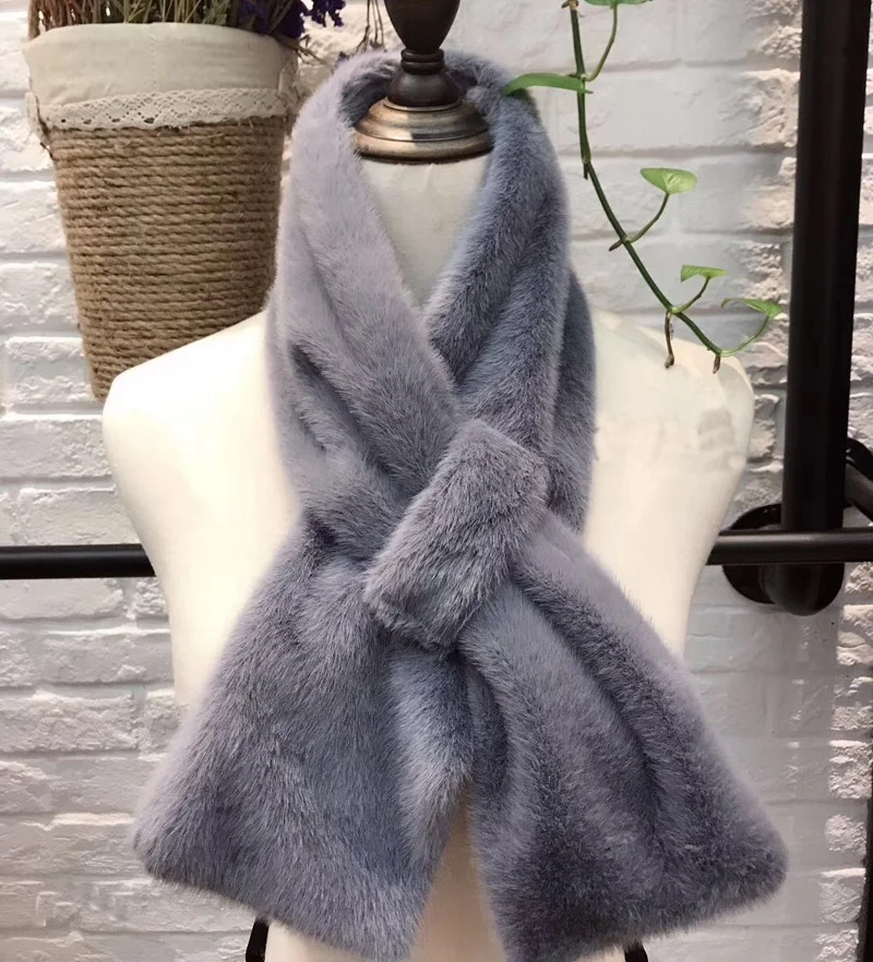 
New design pure color loop scarf knitted rabbit scarf for women fake fur hair scarf manufacturers 