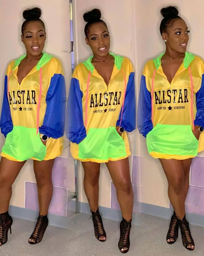 
HM6103 New womens fashion stitching letter printing hooded long-sleeved sunscreen thin coat 