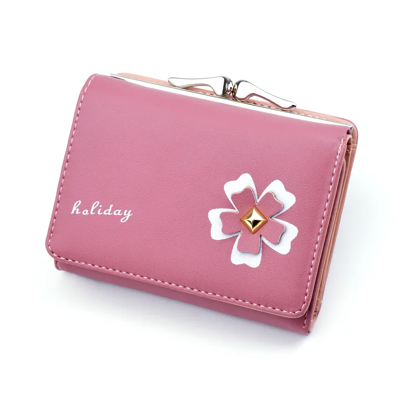 
2019 Ladies Flower Wallet Purse, Folding Leather Coin Purse with Clutch, Trifold Wallet with Coin Slot 