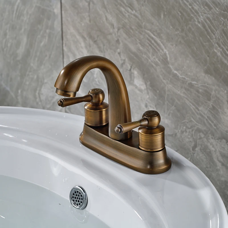 
Modern Retro Style Bathroom Basin Faucet Widespread Dual Holes Mixer Taps Antique Brass Finished 