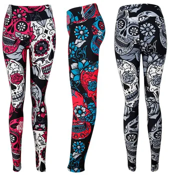 Wholesale 92 polyester 8 spandex buttery super soft skull printing milk silk 3d leggings for women