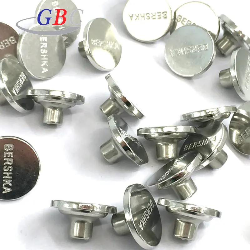 Custom logo 18mm zamak zinc alloy metal jeans shank button for clothing