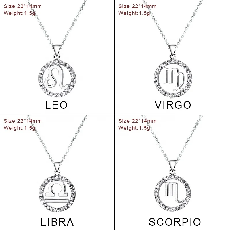 DDW03 Astrology Halo Women  925 Silver 12 Horoscope Zodiac Round necklace pendant