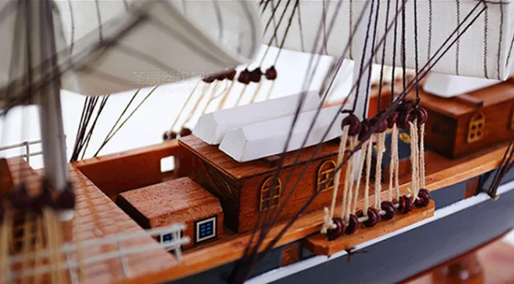 Model boat with solid wood trim