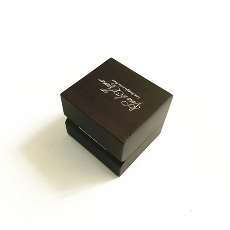 Luxury newest simple design stamping logo solid wooden ring box